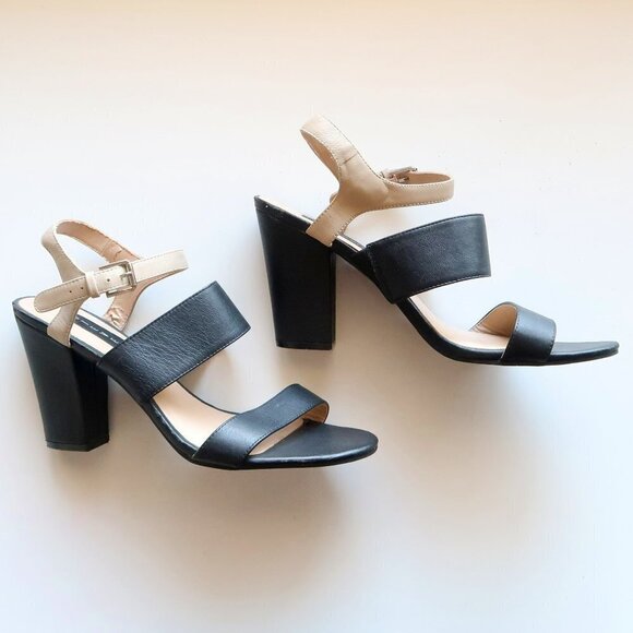 Steve Madden Carisa Black & Nude Slingback Open Toe Sturdy Heel Sandals Shoes 10 - Picture 2 of 13